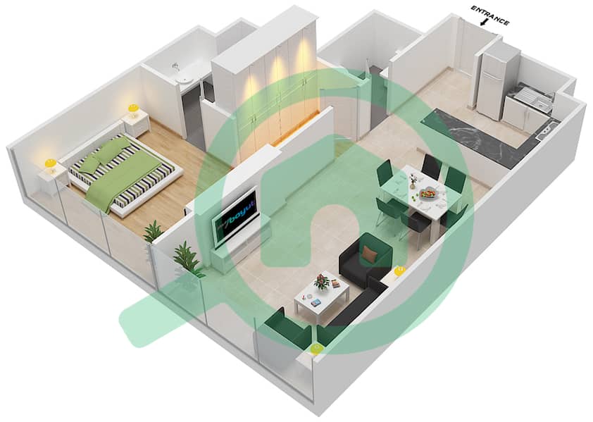 Azizi Aliyah Residence - 1 Bedroom Apartment Unit 15 FLOOR 11 Floor plan Floor 11 interactive3D