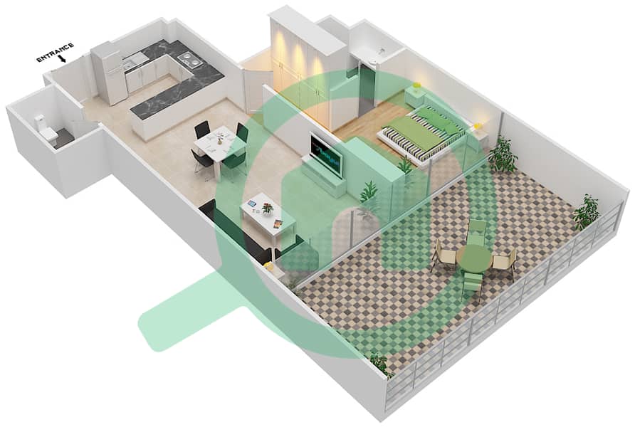 المخططات الطابقية لتصميم الوحدة 17 FLOOR 11 شقة 1 غرفة نوم - علياء ريزيدنس Floor 11 interactive3D