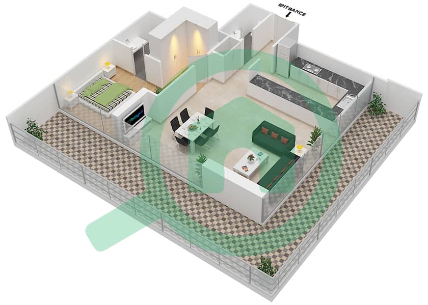 Azizi Aliyah Residence - 1 Bedroom Apartment Unit 1 FLOOR 12 Floor plan Floor 12 interactive3D