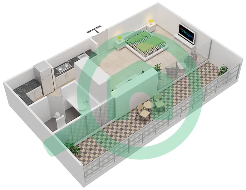 Азизи Алия Резиденс - Апартамент Студия планировка Единица измерения 3 FLOOR 12-13 Floor 12-13 interactive3D