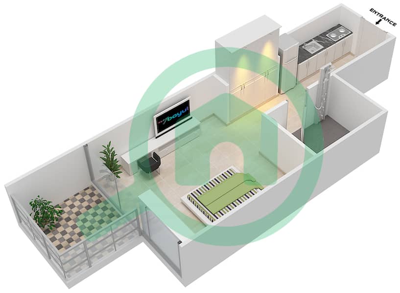 المخططات الطابقية لتصميم الوحدة 5 FLOOR 12-13 شقة استوديو - علياء ريزيدنس Floor 12-13 interactive3D