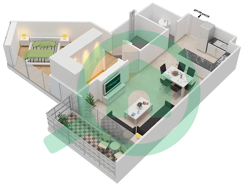 المخططات الطابقية لتصميم الوحدة 6 FLOOR 12-13 شقة 1 غرفة نوم - علياء ريزيدنس Floor 12-13 interactive3D
