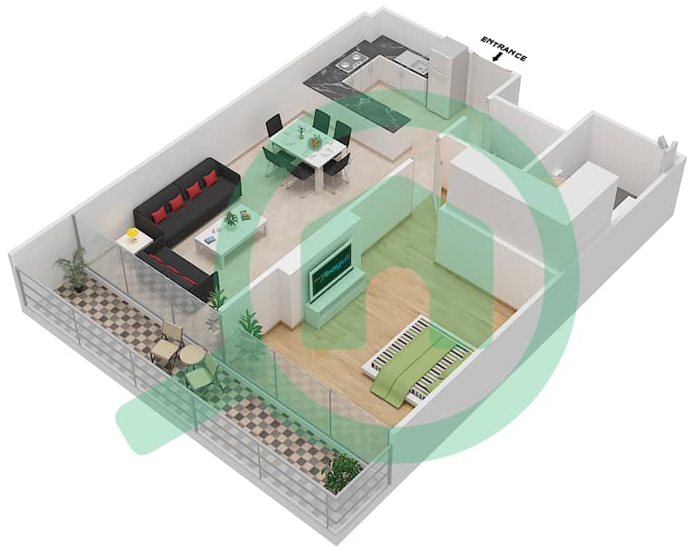 Azizi Aliyah Residence - 1 Bedroom Apartment Unit 9 FLOOR 12-13 Floor plan Floor 12-13 interactive3D