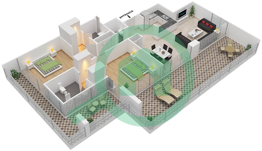 阿齐兹阿利耶公寓 - 2 卧室公寓单位11 FLOOR 12戶型图 Floor 12 interactive3D
