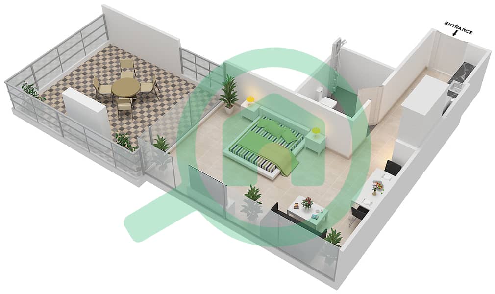 Азизи Алия Резиденс - Апартамент Студия планировка Единица измерения 12 FLOOR 12 Floor 12 interactive3D