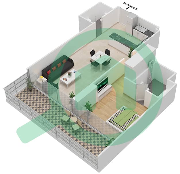 المخططات الطابقية لتصميم الوحدة 14 FLOOR 14 شقة 1 غرفة نوم - علياء ريزيدنس Floor 14 interactive3D