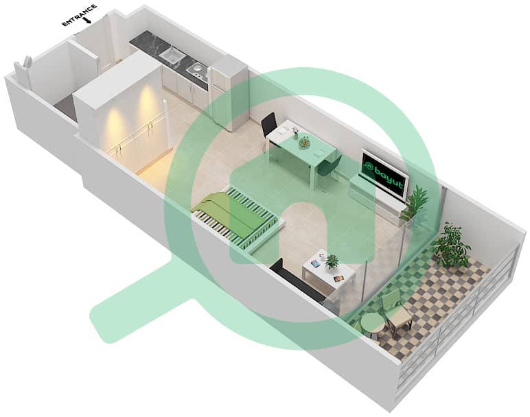 Азизи Алия Резиденс - Апартамент Студия планировка Единица измерения 3 FLOOR 14 Floor 14 interactive3D