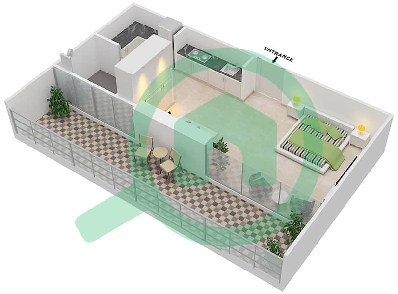 Азизи Алия Резиденс - Апартамент Студия планировка Единица измерения 2 FLOOR 14 Floor 14 interactive3D