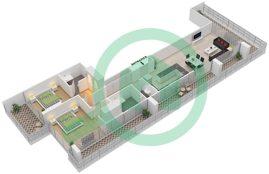 Azizi Aliyah Residence - 2 Bedroom Apartment Unit 1 FLOOR 14 Floor plan Floor 14 interactive3D