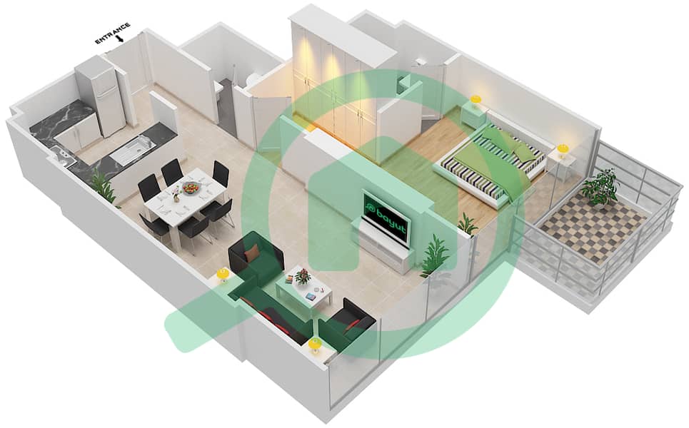 Азизи Алия Резиденс - Апартамент 1 Спальня планировка Единица измерения 12  FLOOR 13 Floor 13 interactive3D