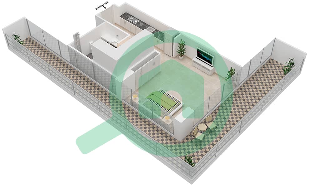 المخططات الطابقية لتصميم الوحدة 2 FLOOR 13 شقة استوديو - علياء ريزيدنس Floor 13 interactive3D