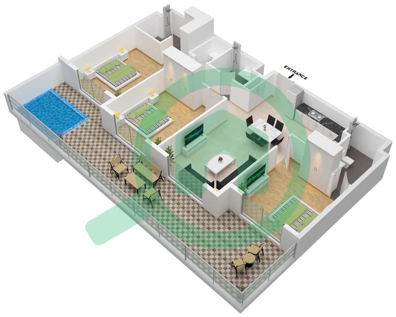 المخططات الطابقية لتصميم النموذج / الوحدة T1 119,122 شقة 3 غرف نوم - بيرلز من الدانوب Floor 1
Unit 119,122 interactive3D