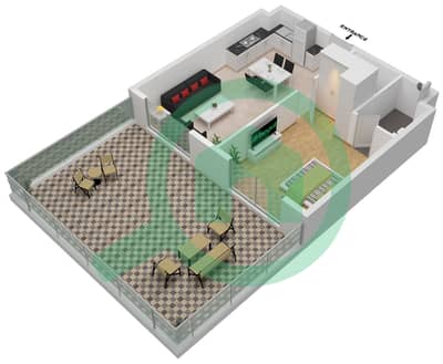 المخططات الطابقية لتصميم النموذج / الوحدة T1 102,103,104,107,112 شقة 1 غرفة نوم - بيرلز من الدانوب