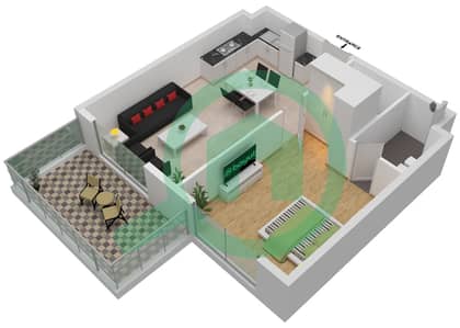 المخططات الطابقية لتصميم النموذج / الوحدة T1A 205-505,206-506,207 شقة 1 غرفة نوم - بيرلز من الدانوب