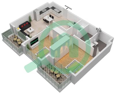 المخططات الطابقية لتصميم النموذج / الوحدة T2A 211-511,212-512,213 شقة 2 غرفة نوم - بيرلز من الدانوب
