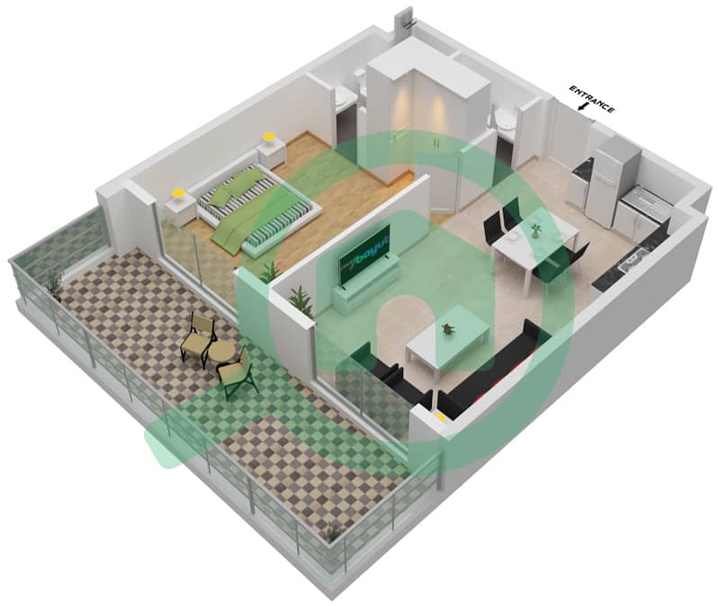 المخططات الطابقية لتصميم النموذج / الوحدة T3 120,121 شقة 1 غرفة نوم - بيرلز من الدانوب Floor 1 
Unit 120,121 interactive3D