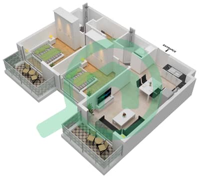 المخططات الطابقية لتصميم النموذج / الوحدة T3 609,709,809,909,1009 شقة 2 غرفة نوم - بيرلز من الدانوب