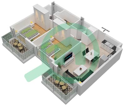 المخططات الطابقية لتصميم النموذج / الوحدة T4 227,327,427,527,230 شقة 2 غرفة نوم - بيرلز من الدانوب