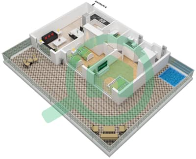 المخططات الطابقية لتصميم النموذج / الوحدة T1 105,114 شقة 2 غرفة نوم - بيرلز من الدانوب