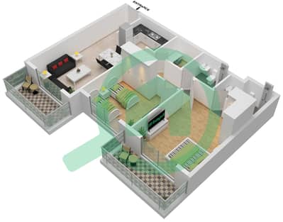 المخططات الطابقية لتصميم النموذج / الوحدة T1A 208,308,408,508,217 شقة 2 غرفة نوم - بيرلز من الدانوب