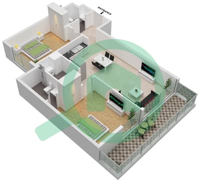 المخططات الطابقية لتصميم النموذج / الوحدة T5 203,303,403,503,222 شقة 2 غرفة نوم - بيرلز من الدانوب