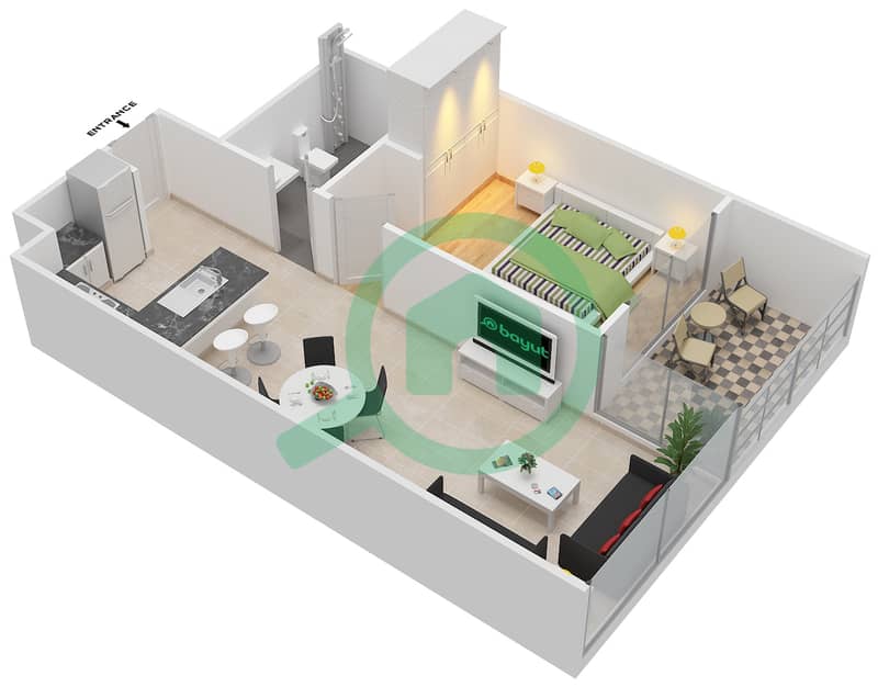 المخططات الطابقية لتصميم النموذج A شقة 1 غرفة نوم - ماج 5 بوليفارد Floor 6 interactive3D