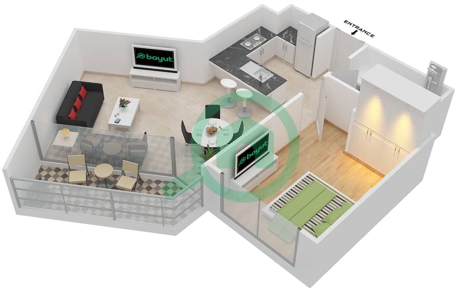 MAG 5林荫大道社区 - 1 卧室公寓类型B戶型图 Floor 6 interactive3D