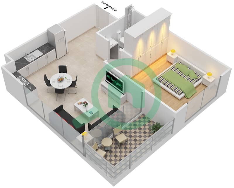 المخططات الطابقية لتصميم النموذج C شقة 1 غرفة نوم - ماج 5 بوليفارد Floor 6 interactive3D