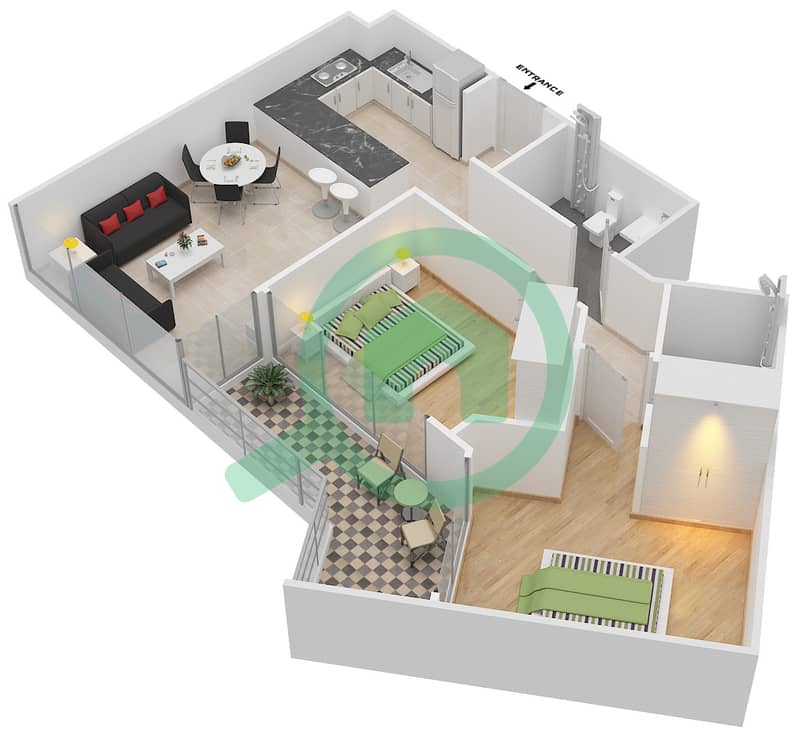المخططات الطابقية لتصميم النموذج B شقة 2 غرفة نوم - ماج 5 بوليفارد Floor 6 interactive3D