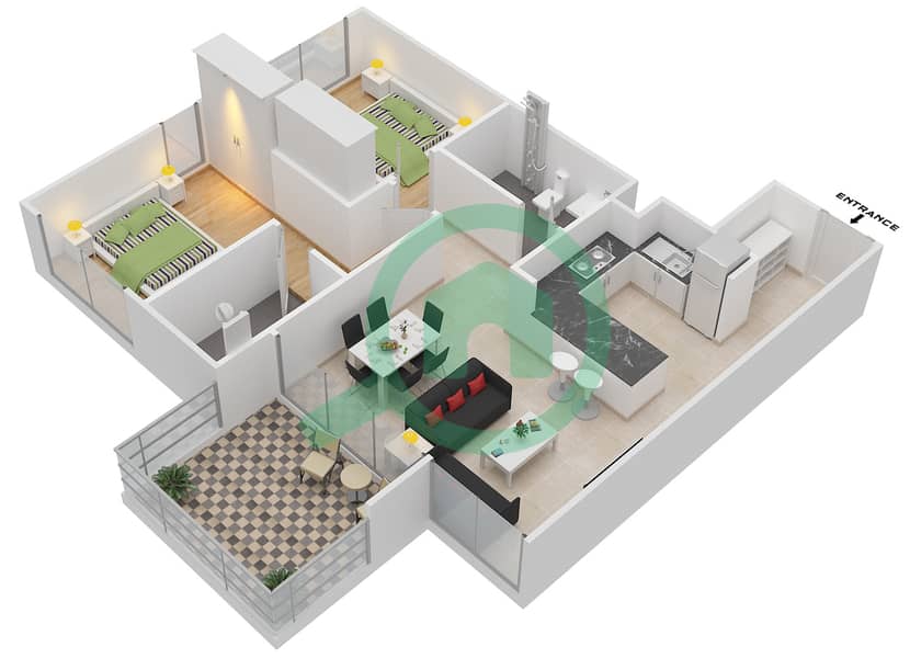 المخططات الطابقية لتصميم النموذج A شقة 2 غرفة نوم - ماج 5 بوليفارد Floor 6 interactive3D