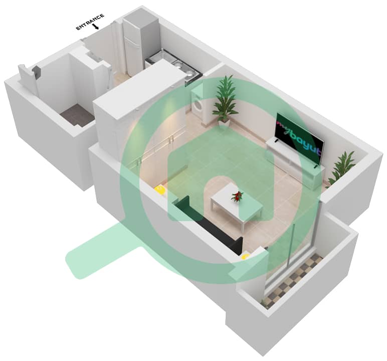 المخططات الطابقية لتصميم النموذج A1 شقة استوديو - جزيرة مريم interactive3D