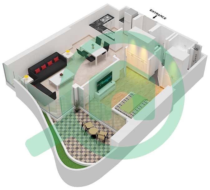 المخططات الطابقية لتصميم النموذج A شقة 1 غرفة نوم - صفا ون دي غريسوغونو interactive3D