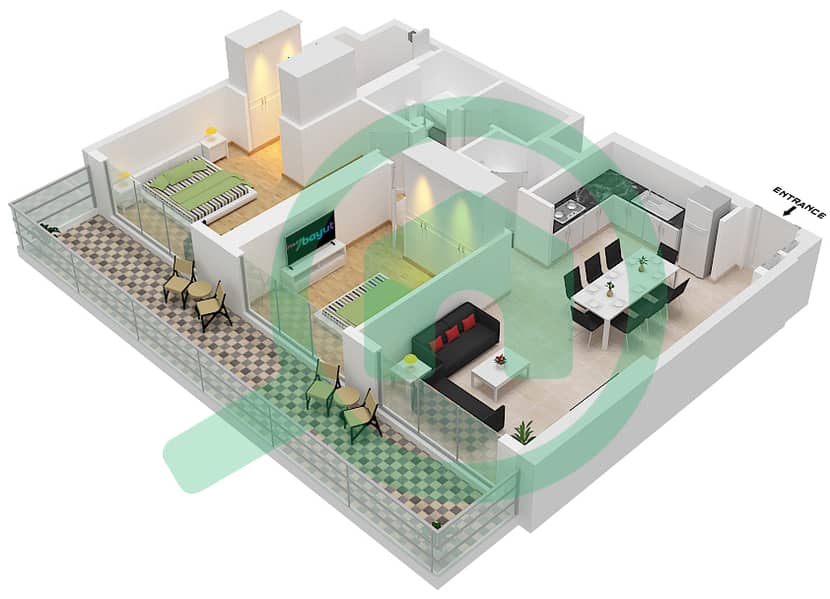 Grand Bleu Tower 2 - 2 Bedroom Apartment Unit 2 FLOOR 1 Floor plan Unit 2 Floor Mezzanine,Podium,1-9 interactive3D