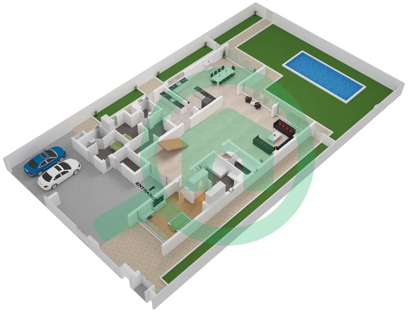 Дистрикт Уан Виллы - Вилла 4 Cпальни планировка Тип A Ground Floor interactive3D