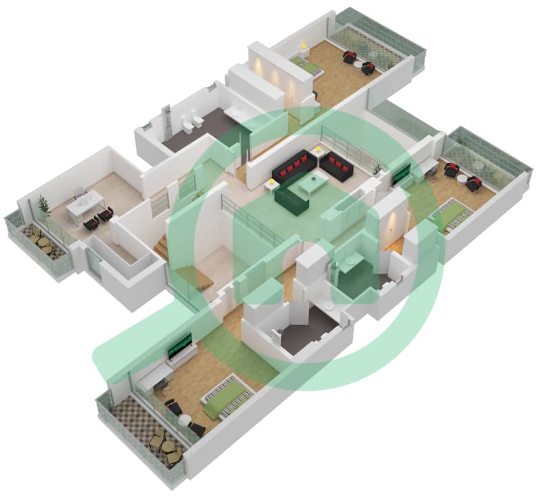 Дистрикт Уан Виллы - Вилла 4 Cпальни планировка Тип A First floor interactive3D