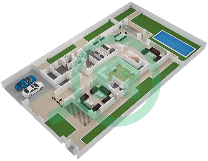 Дистрикт Уан Виллы - Вилла 4 Cпальни планировка Тип A2 Ground Floor interactive3D
