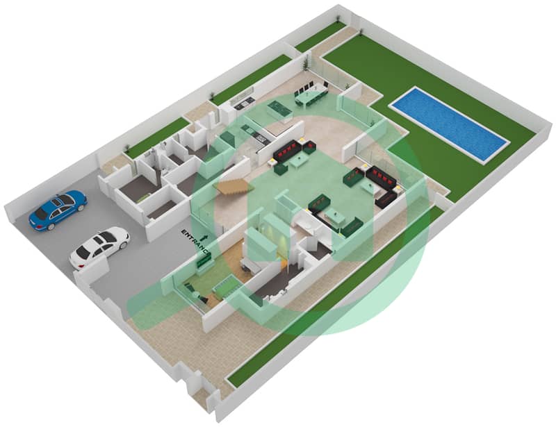 Дистрикт Уан Виллы - Вилла 5 Cпальни планировка Тип A3 Ground Floor interactive3D