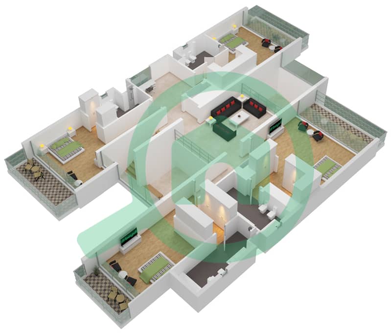 Дистрикт Уан Виллы - Вилла 5 Cпальни планировка Тип A3 First Floor interactive3D