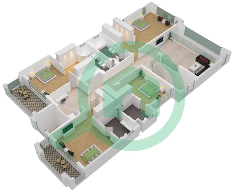 Дистрикт Уан Виллы - Вилла 5 Cпальни планировка Тип A4 First Floor interactive3D