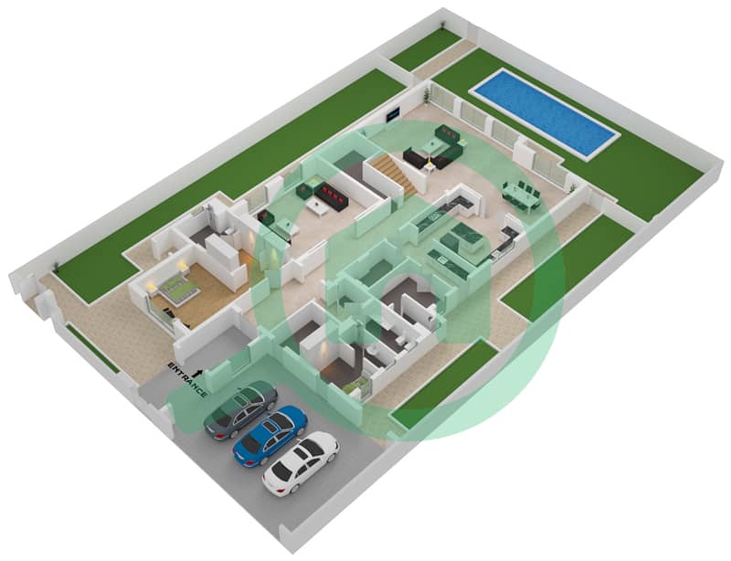 Дистрикт Уан Виллы - Вилла 5 Cпальни планировка Тип A5 Ground Floor interactive3D