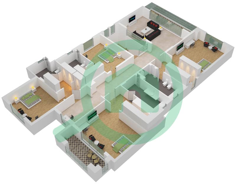 المخططات الطابقية لتصميم النموذج A5 فیلا 5 غرف نوم - فلل ديستريكت 1 First Floor interactive3D