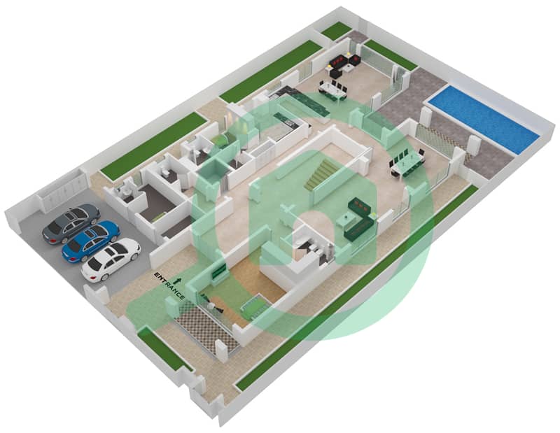 Дистрикт Уан Виллы - Вилла 5 Cпальни планировка Тип B Ground Floor interactive3D