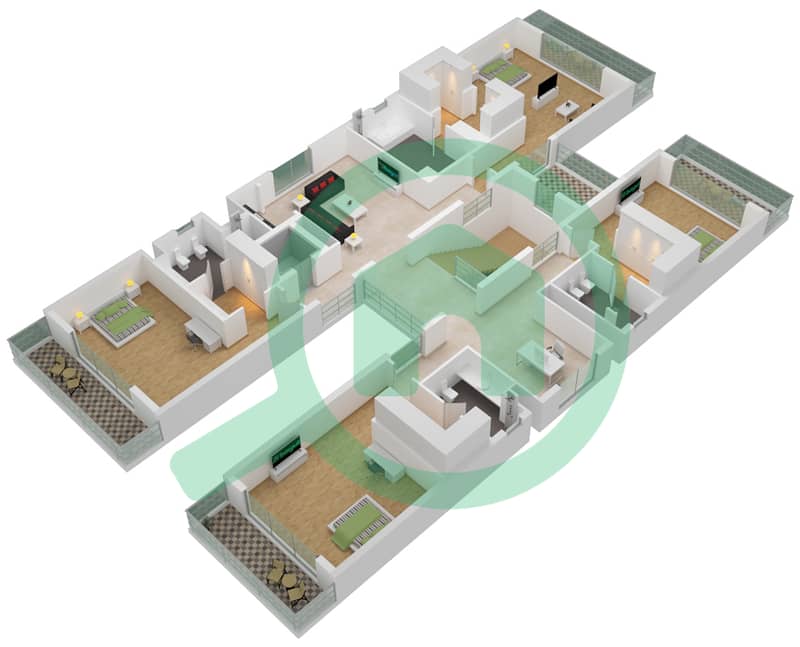 Дистрикт Уан Виллы - Вилла 5 Cпальни планировка Тип B First Floor interactive3D