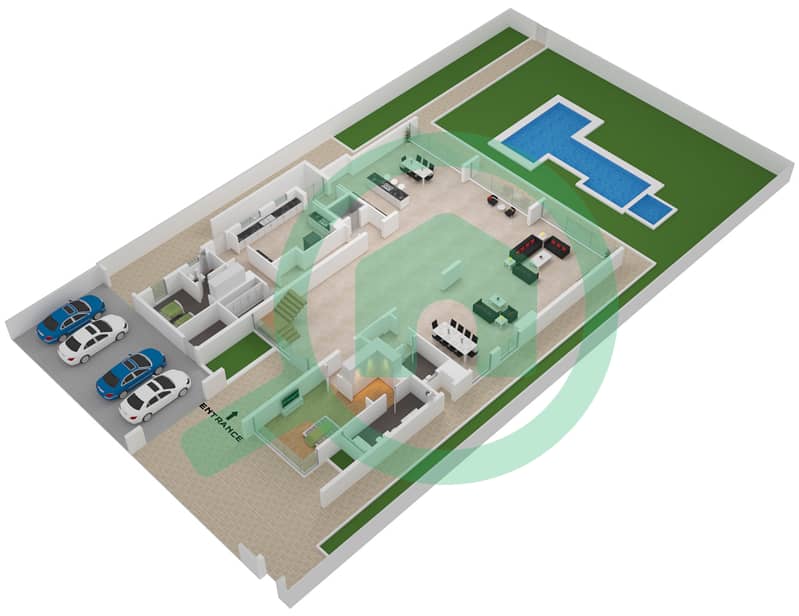 Дистрикт Уан Виллы - Вилла 6 Cпальни планировка Тип C2 Ground Floor interactive3D
