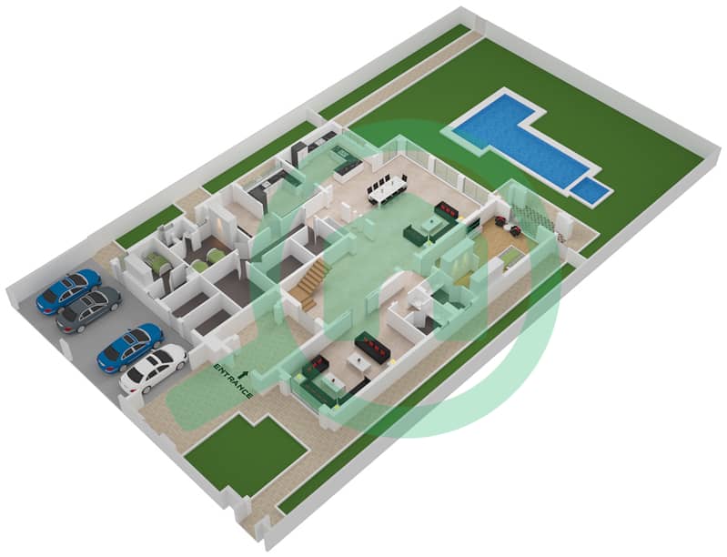 Дистрикт Уан Виллы - Вилла 6 Cпальни планировка Тип A6 Ground Floor interactive3D