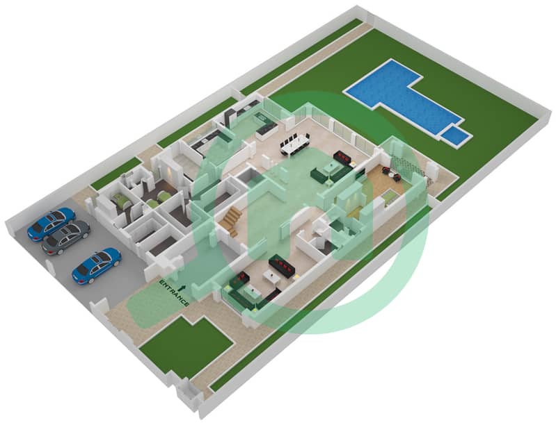 Дистрикт Уан Виллы - Вилла 6 Cпальни планировка Тип C3 Ground Floor interactive3D