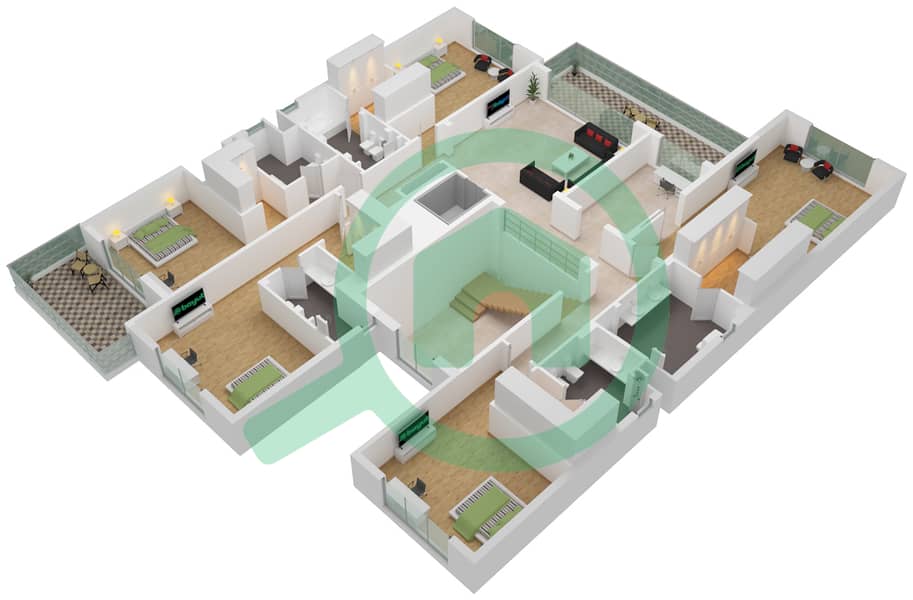 Дистрикт Уан Виллы - Вилла 6 Cпальни планировка Тип C3 First Floor interactive3D