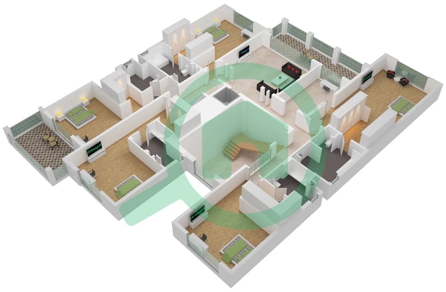 Дистрикт Уан Виллы - Вилла 5 Cпальни планировка Тип C4 First Floor interactive3D