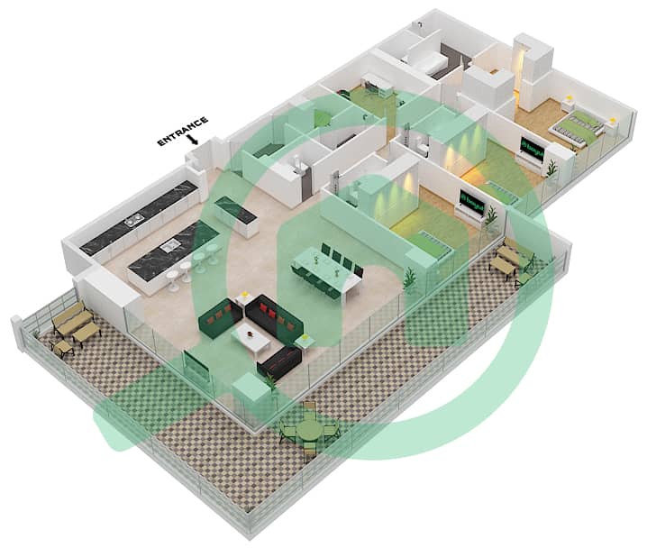六善公寓 - 3 卧室顶楼公寓类型／单位B2/3 FLOOR 2戶型图 interactive3D