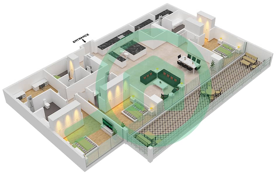 المخططات الطابقية لتصميم النموذج / الوحدة B1/1 FLOOR 3 بنتهاوس 3 غرف نوم - سيكس سينسيز ريزيدنس interactive3D